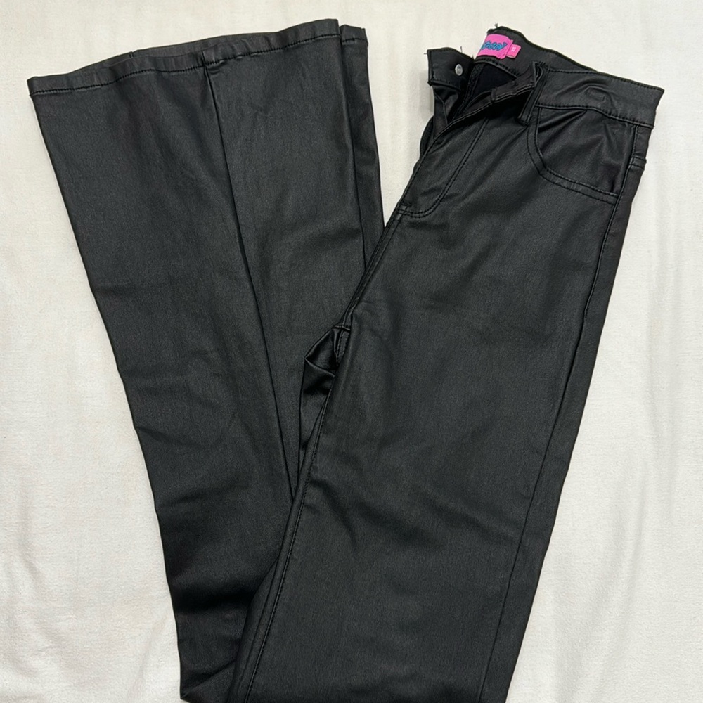 EDIKTED WAXED LEATHER FLARE PANTS